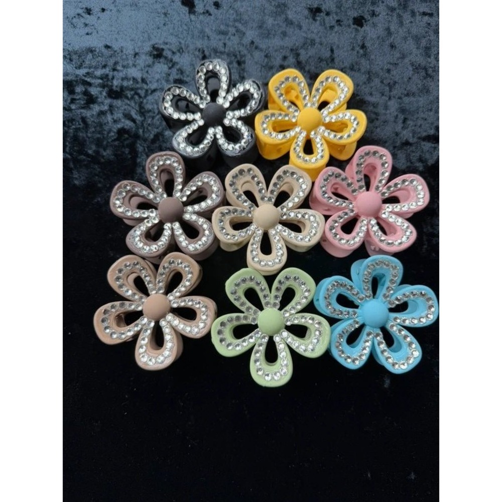 Lot of 8 Rhinestone Flower Hair Claw Clips Pastel Large 3" Y2K Daisy Sparkle